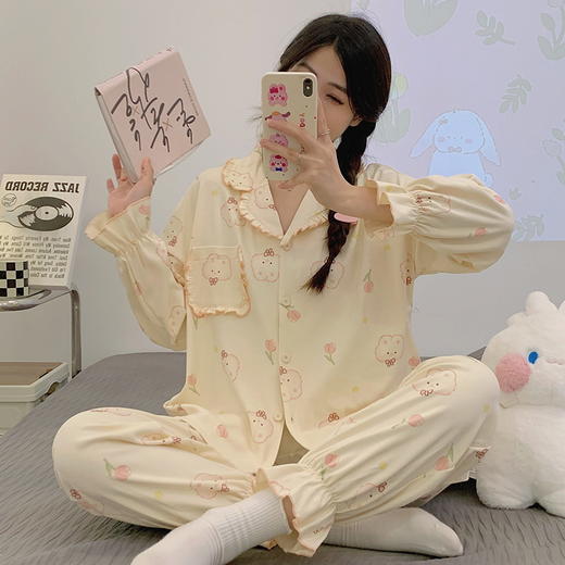 2025年新款【睡衣女春夏纯棉长袖 韩版时尚ins风】女士休闲风家居服 学生款家居服 商品图9