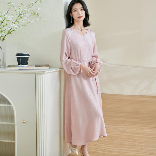 剩M/L/XL 【温柔A字裙】2026春季新款时尚简约气质纯色宽松连衣裙0882 商品图4