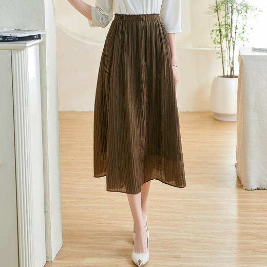 剩S/M/L/XXL 米思阳2026春季新款复古优雅压褶半身裙轻盈天丝莱赛尔A字裙0871 商品图1