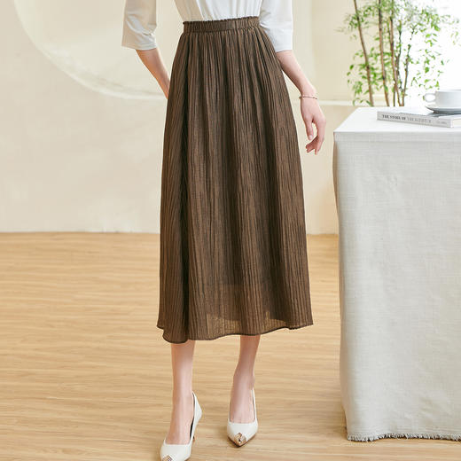 剩S/M/L/XXL 米思阳2026春季新款复古优雅压褶半身裙轻盈天丝莱赛尔A字裙0871 商品图2