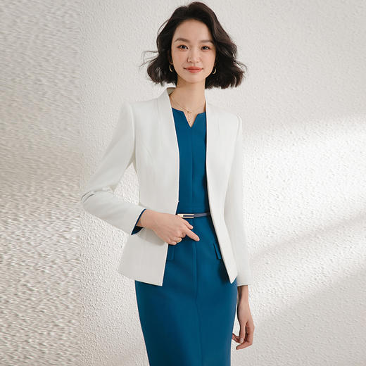 西装外套修身显瘦酒店经理美容院前台接待工作服西装连衣裙两件套 商品图1