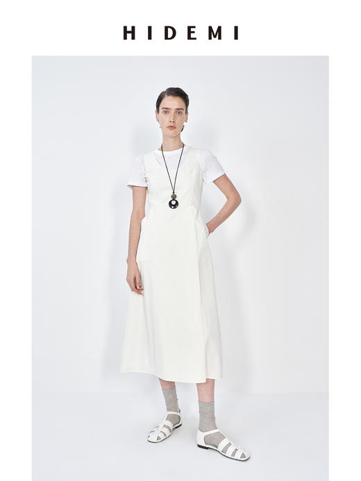 HIDEMI极简收腰显瘦设计感圆领背心连衣裙 黑色/米白色 商品图5