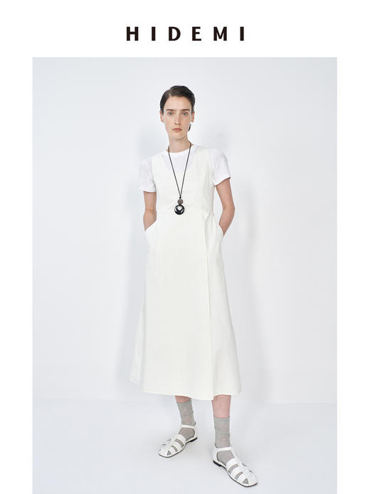HIDEMI极简收腰显瘦设计感圆领背心连衣裙 黑色/米白色 商品图6