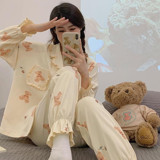 2025年新款【睡衣女春夏纯棉长袖 韩版时尚ins风】女士休闲风家居服 学生款家居服 商品图1