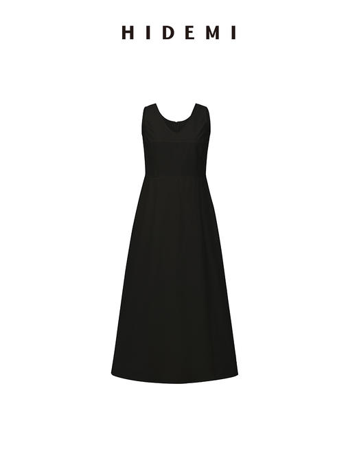 HIDEMI极简收腰显瘦设计感圆领背心连衣裙 黑色/米白色 商品图13