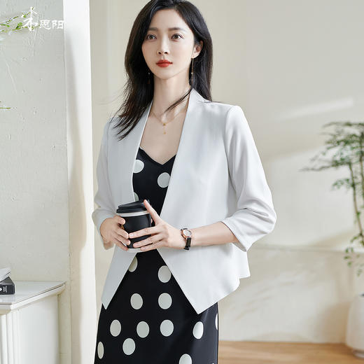 剩S/M/XL/XXL/L 米思阳2026春季新款简约气质白色西装外套宽松醋酸透气上衣女0893 商品图2