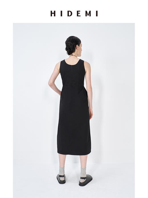 HIDEMI极简收腰显瘦设计感圆领背心连衣裙 黑色/米白色 商品图12