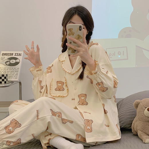 2025年新款【睡衣女春夏纯棉长袖 韩版时尚ins风】女士休闲风家居服 学生款家居服 商品图8