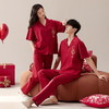 夏季纯棉【短袖长裤情侣睡衣 结婚新婚大红色本命年】宽松休闲 男女士家居服套装 商品缩略图9