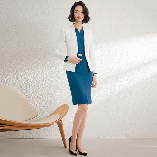西装外套修身显瘦酒店经理美容院前台接待工作服西装连衣裙两件套 商品图3