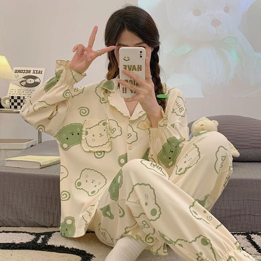 2025年新款【睡衣女春夏纯棉长袖 韩版时尚ins风】女士休闲风家居服 学生款家居服 商品图0