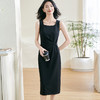 米思阳2026春季新款简约气质搭配连衣裙收腰褶皱弹力修身小黑裙背心裙0209 商品缩略图0