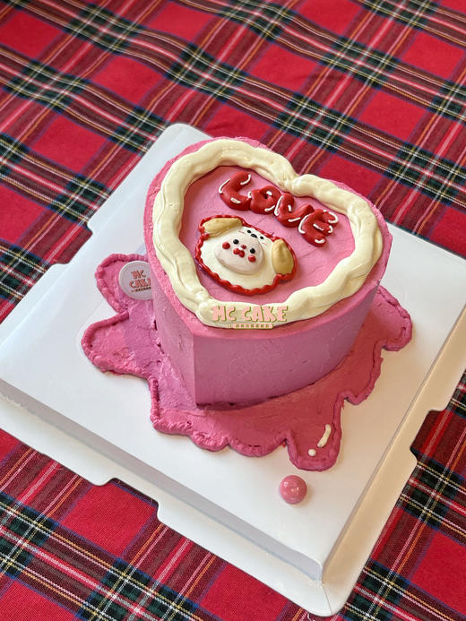 爱心桃小狗手绘蛋糕\ins风\漫画风【深色色素较重】 商品图1