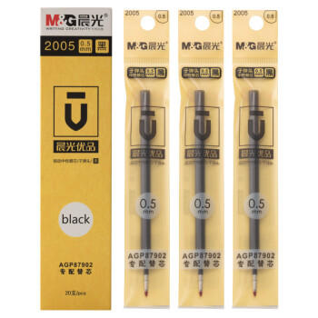 晨光（M&G）文具黑色0.5mm子弹头中性笔芯 适配多种按动中性笔 签字笔替芯 优品系列水笔替换芯 20支/盒2005 商品图2
