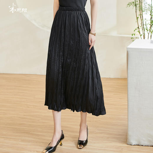剩M/XL/XXL 米思阳2026春季新款设计感气质压褶半身裙质感弹力修身小黑裙0310 商品图0