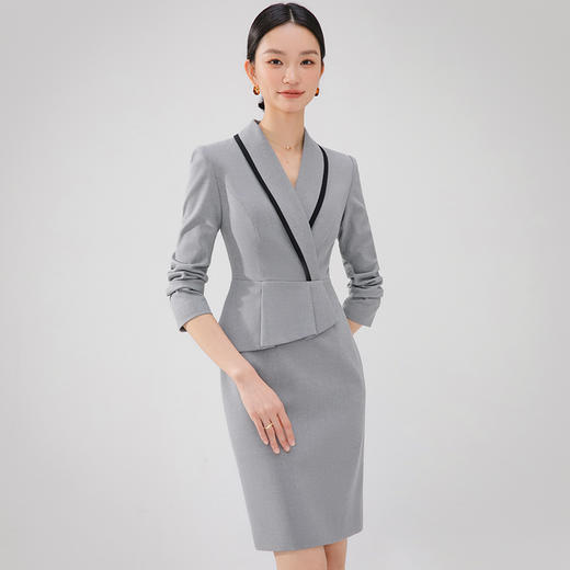 设计感灰色连衣裙女2024春季高级感收腰显瘦气质通勤小个子西装裙 商品图0