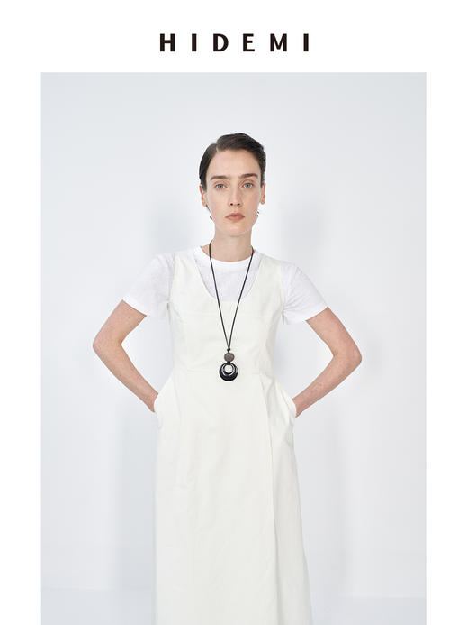 HIDEMI极简收腰显瘦设计感圆领背心连衣裙 黑色/米白色 商品图7