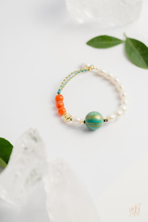 天然珍珠大漆珠南红国风编织手链 商品图3