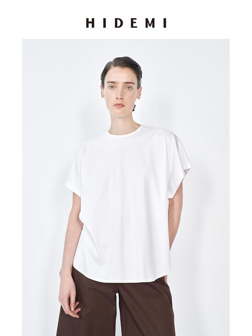 HIDEMI 春夏基础简约经典圆领廓形感柔软女装短袖T恤打底衫 商品图2