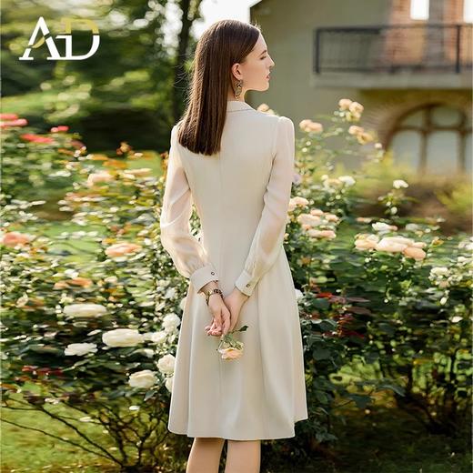 新中式女装2024新款气质连衣裙网纱透视长袖接拼西装连身裙伞裙 商品图3