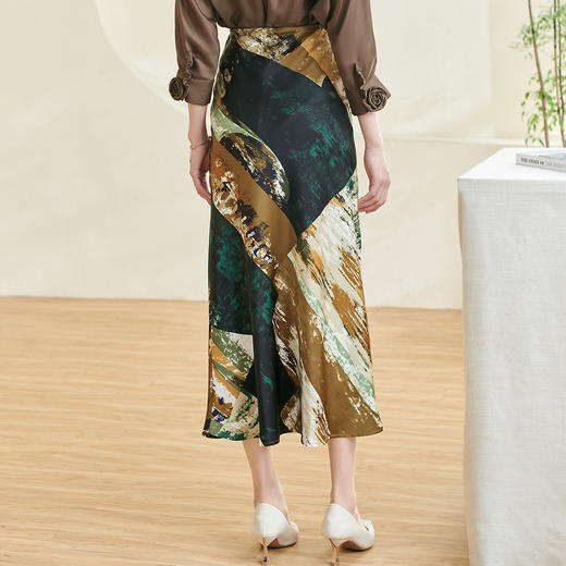 剩S/M/XL 米思阳2026春季新款优雅防皱设计感印花裙子高腰宽松显瘦半身裙女0401 商品图3