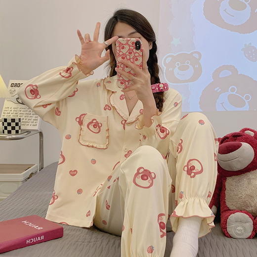 2025年新款【睡衣女春夏纯棉长袖 韩版时尚ins风】女士休闲风家居服 学生款家居服 商品图6