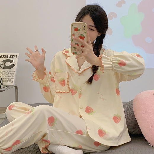 2025年新款【睡衣女春夏纯棉长袖 韩版时尚ins风】女士休闲风家居服 学生款家居服 商品图2