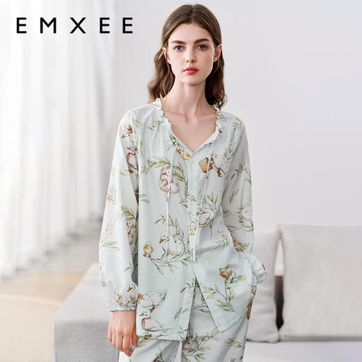 【月子服专场】嫚熙春夏孕妇睡衣出游鸭牛油果纱罗家居服月子服 商品图6