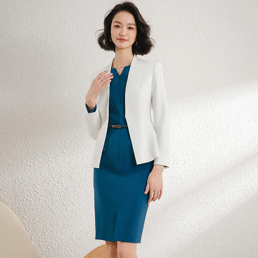西装外套修身显瘦酒店经理美容院前台接待工作服西装连衣裙两件套 商品图0