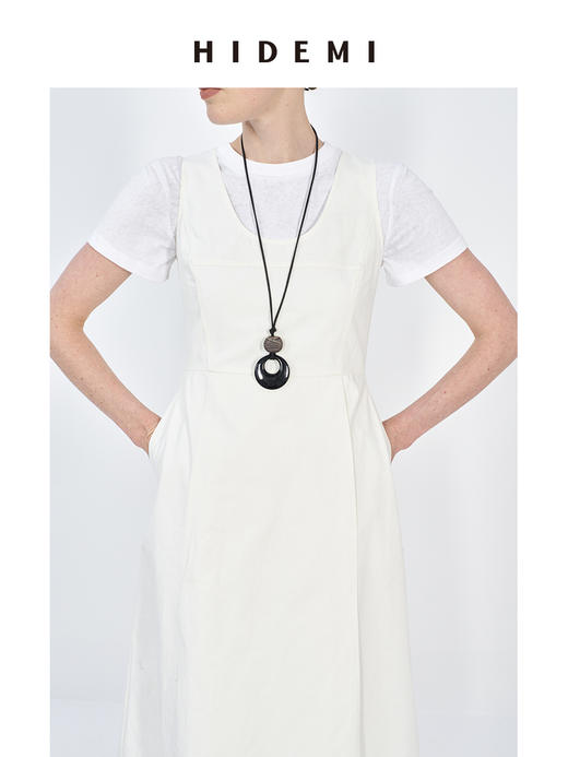 HIDEMI极简收腰显瘦设计感圆领背心连衣裙 黑色/米白色 商品图2