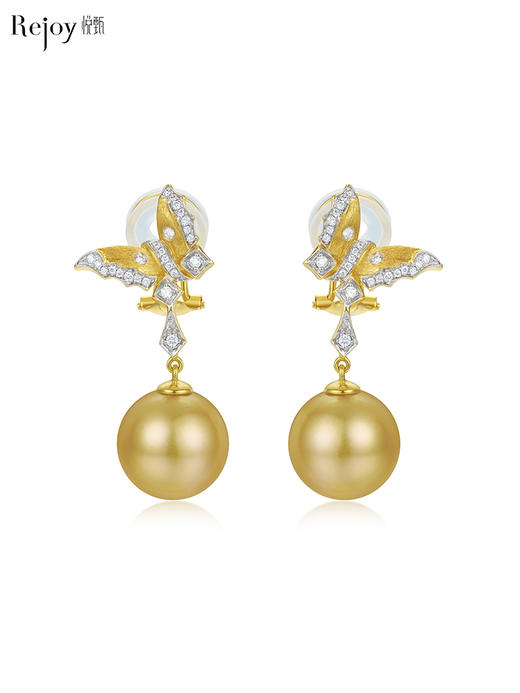 【天猫同款】悦甄 18k金南洋金珠钻石耳夹 蝶舞 商品图0