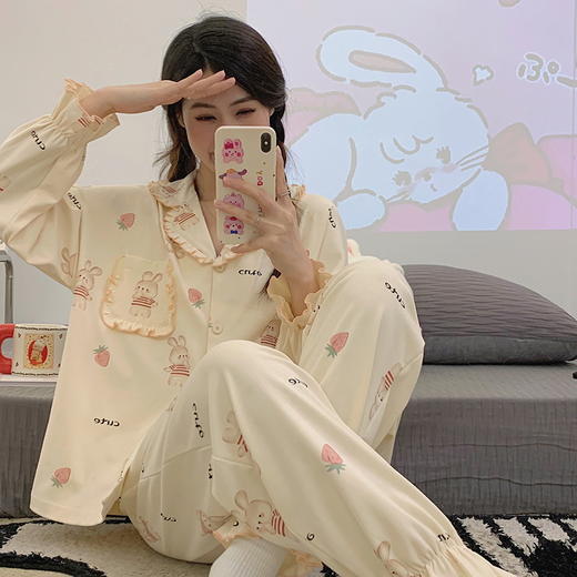 2025年新款【睡衣女春夏纯棉长袖 韩版时尚ins风】女士休闲风家居服 学生款家居服 商品图3