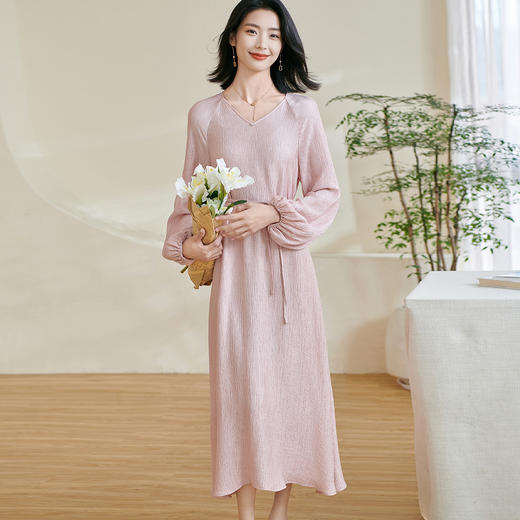 剩M/L/XL 【温柔A字裙】2026春季新款时尚简约气质纯色宽松连衣裙0882 商品图0