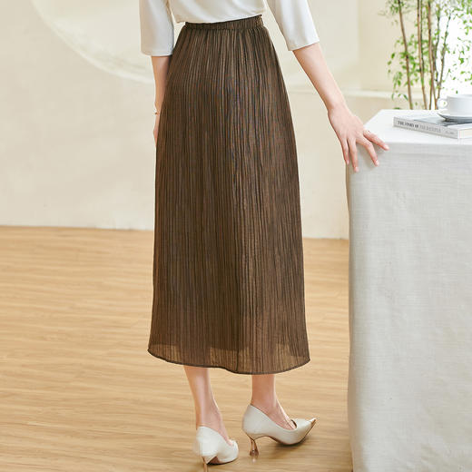 剩S/M/L/XXL 米思阳2026春季新款复古优雅压褶半身裙轻盈天丝莱赛尔A字裙0871 商品图3