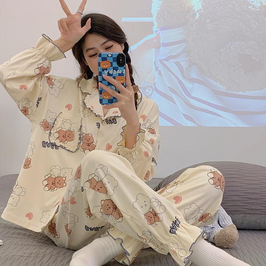 2025年新款【睡衣女春夏纯棉长袖 韩版时尚ins风】女士休闲风家居服 学生款家居服 商品图11