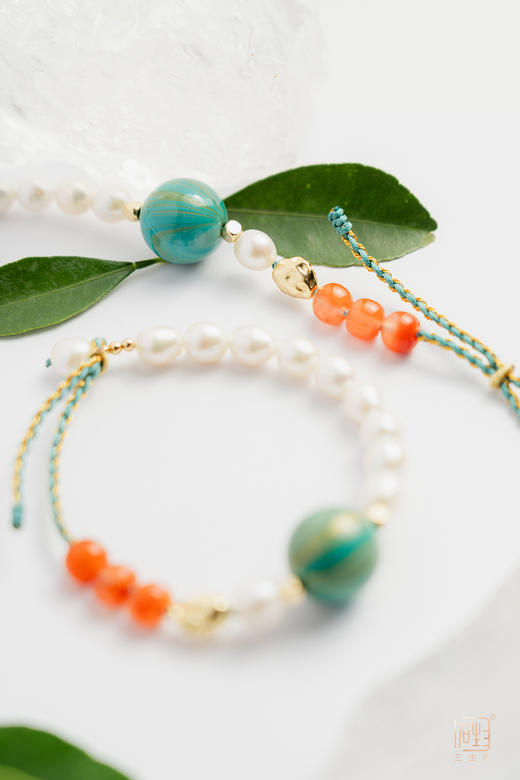 天然珍珠大漆珠南红国风编织手链 商品图0