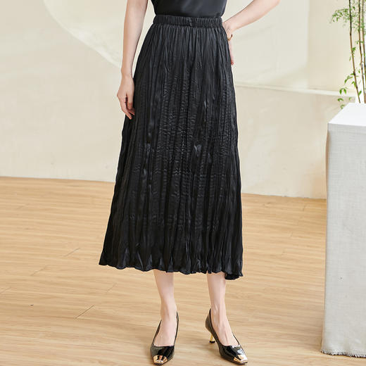 剩M/XL/XXL 米思阳2026春季新款设计感气质压褶半身裙质感弹力修身小黑裙0310 商品图1