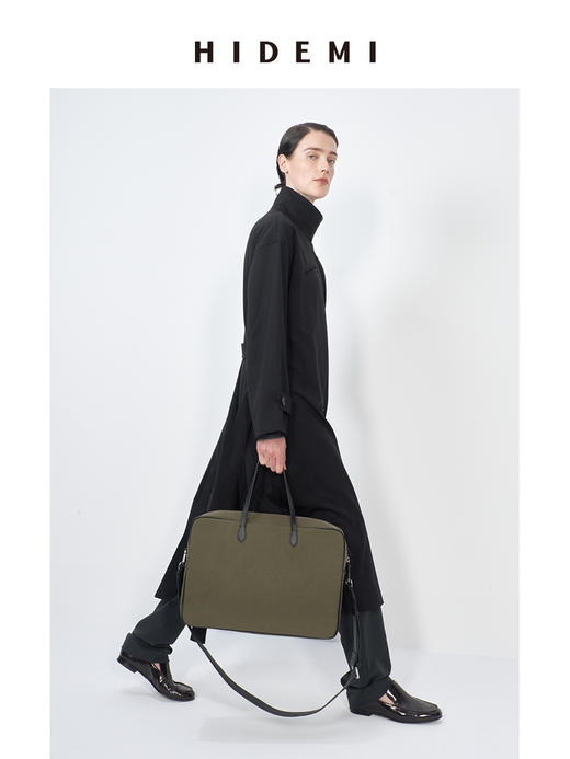 HIDEMI 精纺羊毛不对称门襟设计感可拆卸腰带立领式长款风衣 商品图8