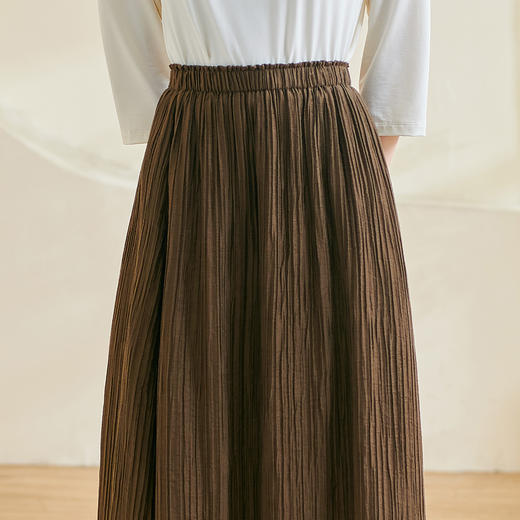 剩S/M/L/XXL 米思阳2026春季新款复古优雅压褶半身裙轻盈天丝莱赛尔A字裙0871 商品图4