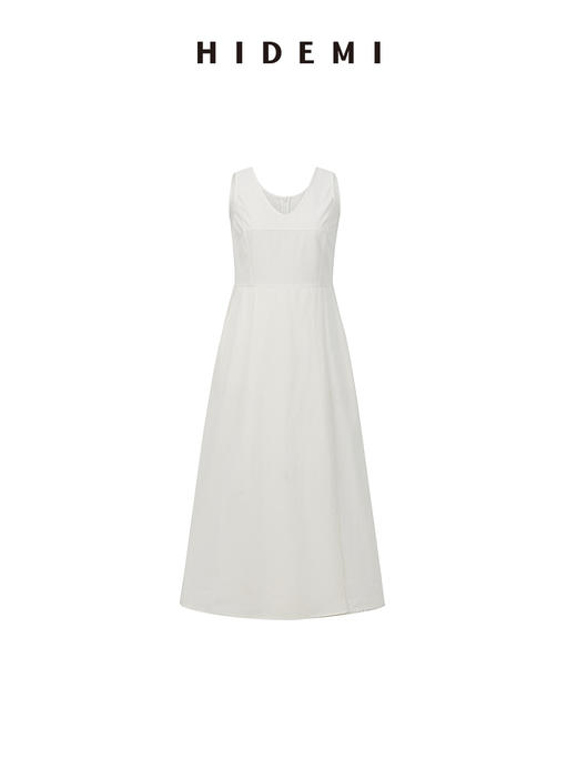 HIDEMI极简收腰显瘦设计感圆领背心连衣裙 黑色/米白色 商品图14