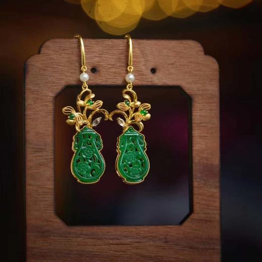 龢盒原创 18k幽兰翡翠瓶花耳坠耳环 商品图2