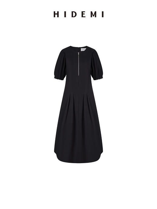 HIDEMI 极简显瘦小圆领立体收腰拉链泡泡袖连衣裙 商品图14