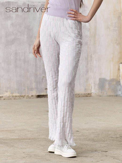 精梳棉自带流苏喇叭裤SJS96K010A 商品图1