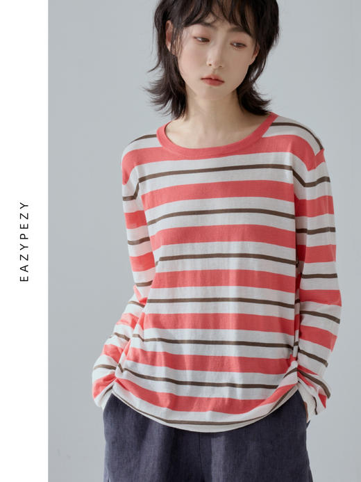 2024SS 丝棉高精纺圆领条纹针织衫 商品图1