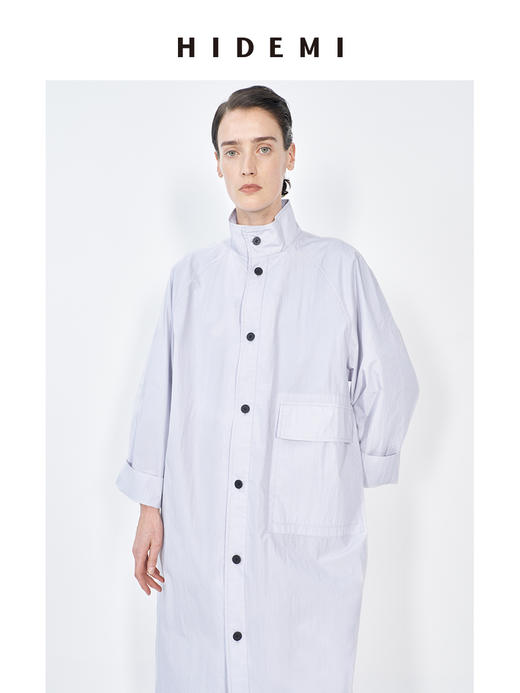 HIDEMI 极简微褶皱立领设计感宽松大廓形薄款多穿式长风衣 商品图2