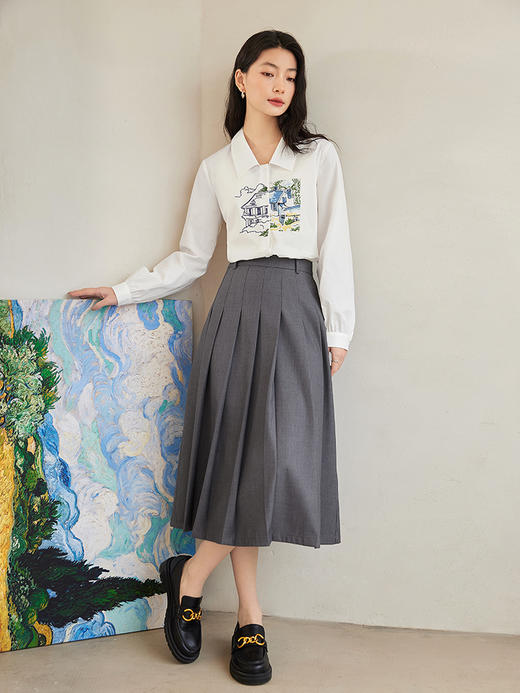 【年终特卖】【梵高联名】熙世界白色印花衬衫女长袖宽松休闲上衣2025秋日新款 商品图4