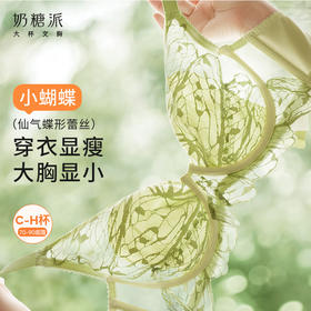 奶糖派小蝴蝶大胸内衣大胸显小全罩杯超薄性感蕾丝显瘦防凸点文胸