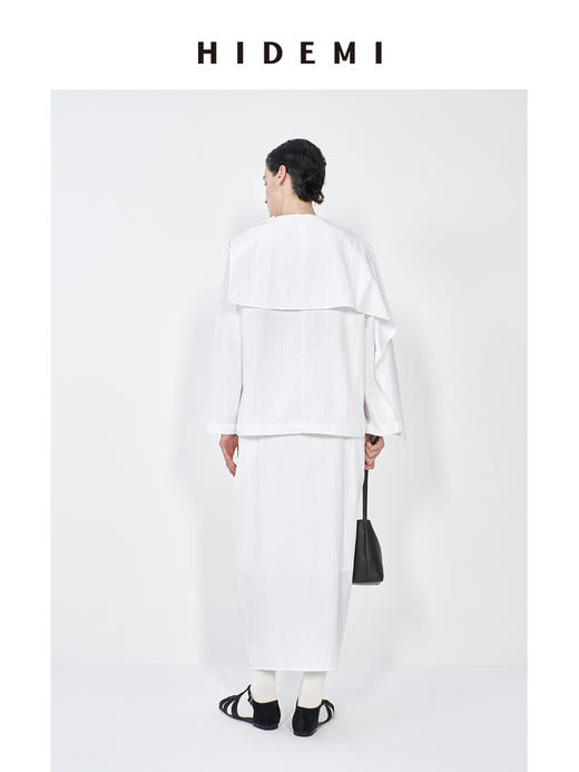HIDEMI 极简微褶皱设计感可拆卸披肩领多穿式衬衫上衣半裙套装 商品图3