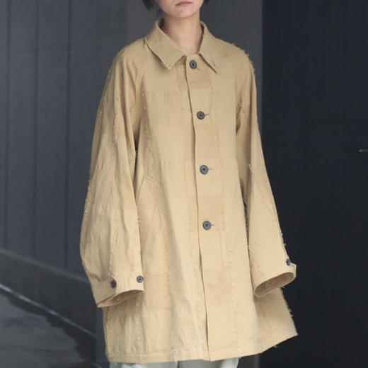 YOKE BLOCK-JACQUARD HALF COAT 格子提花中长款风衣外套 商品图1