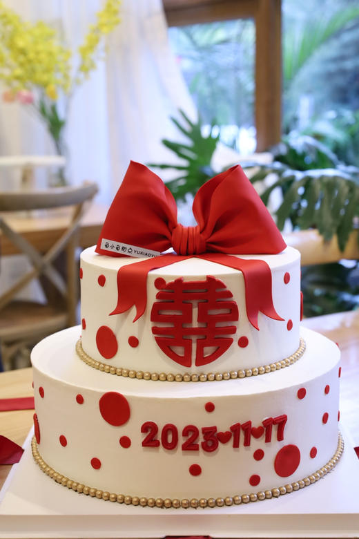 红色囍字波点蝴蝶结（图为10+8双层） 商品图2